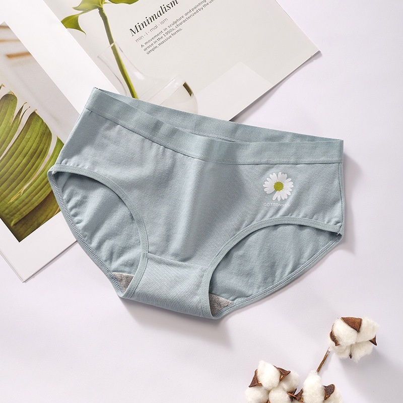 Stella Fashion Ladies Cotton Printed Small Daisy Mid -waist Triangle Girl Underwear Women’s Comfortable Cute Panties