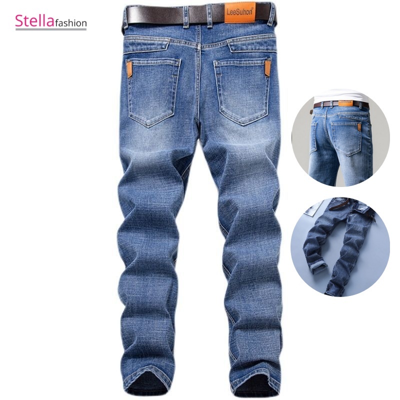 Stella Fashion Male Youth Middle-Aged Jeans Men’s Autumn and Winter Thick Elastic Straight Loose High Waist Casual Pants