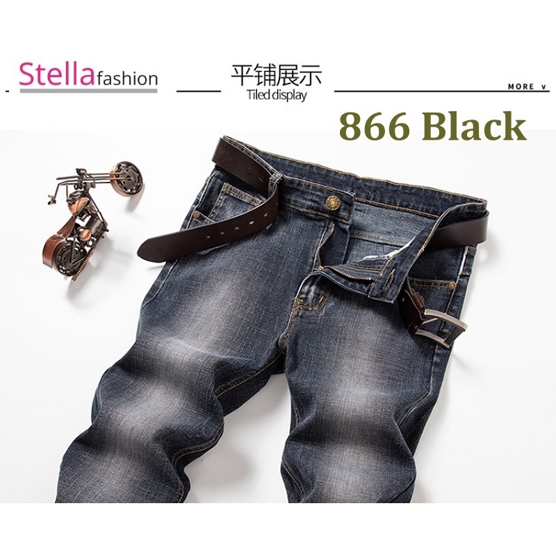 Stella Fashion Male Youth Middle-Aged Jeans Men’s Autumn and Winter Thick Elastic Straight Loose High Waist Casual Pants