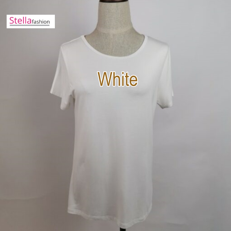 Stella Fashion Women Plus Size Short Sleeved Modal Bamboo fiber T-Shirt Round Neck Slim Casual Solid Color T-shirt