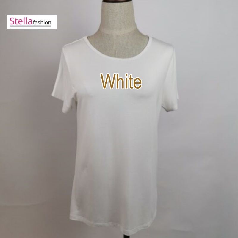 Stella Fashion Women Plus Size Short Sleeved Modal Bamboo fiber T-Shirt Round Neck Slim Casual Solid Color T-shirt