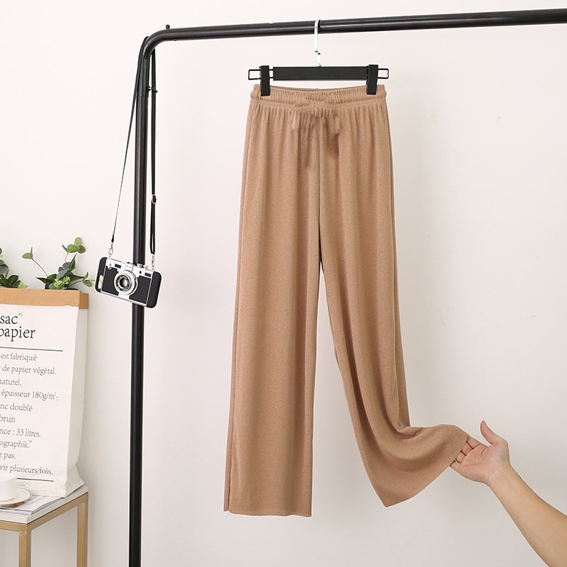 Summer Ice Silk Wide-Leg Pants Women’s Casual Pants High Waist Large Size Thin Knitted Pants  Straight-Leg Pants