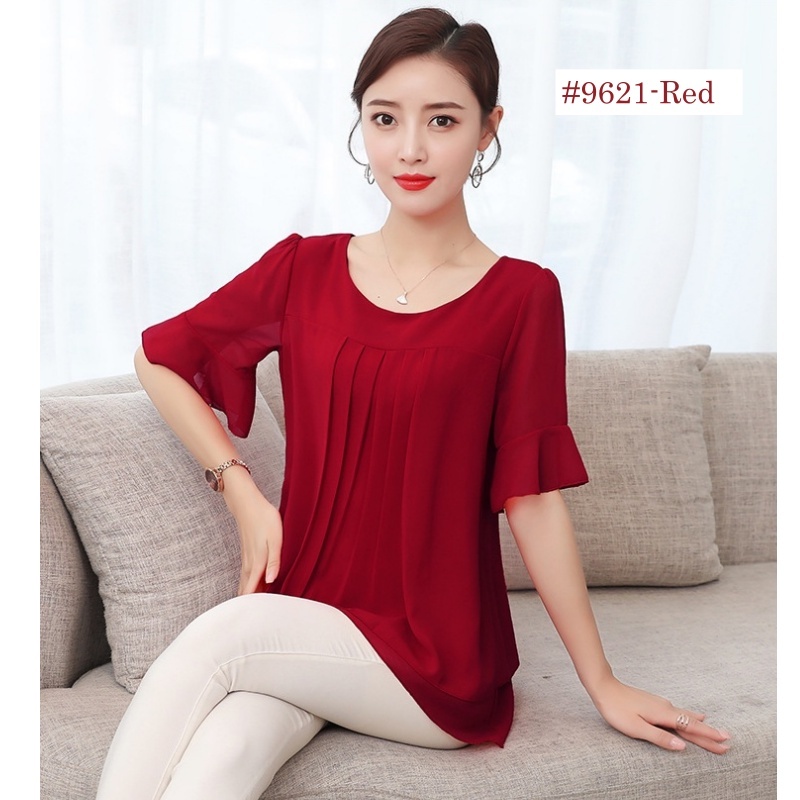Korean Style Chiffon Short-sleeved Blouse Women plus size loose Plain Top Lady solid color Casual Floral Women Blouse