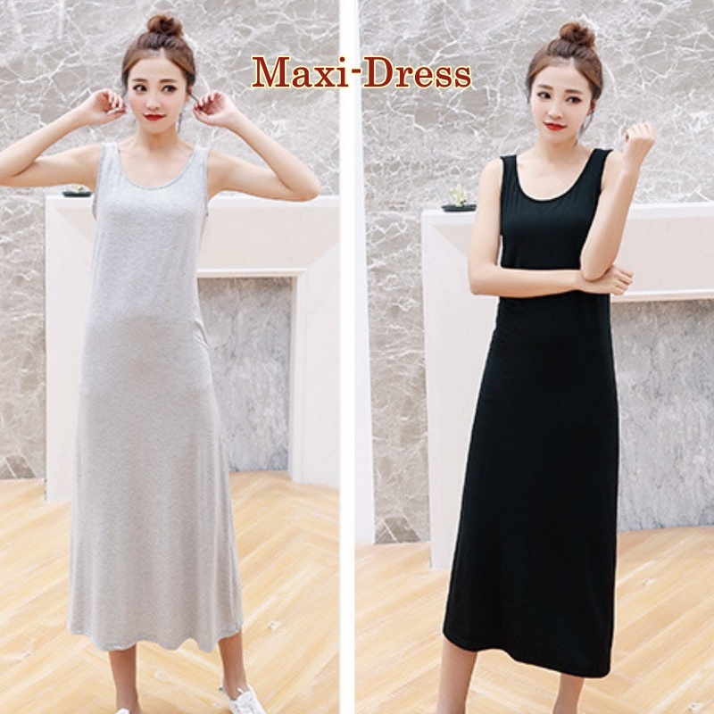 Korean Women Summer Sleeveless dress Modal Casual Slim Fit Long Maxi Dresses