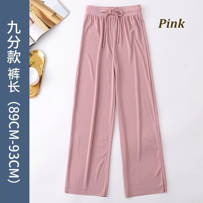 Summer Ice Silk Wide-Leg Pants Women’s Casual Pants High Waist Large Size Thin Knitted Pants  Straight-Leg Pants