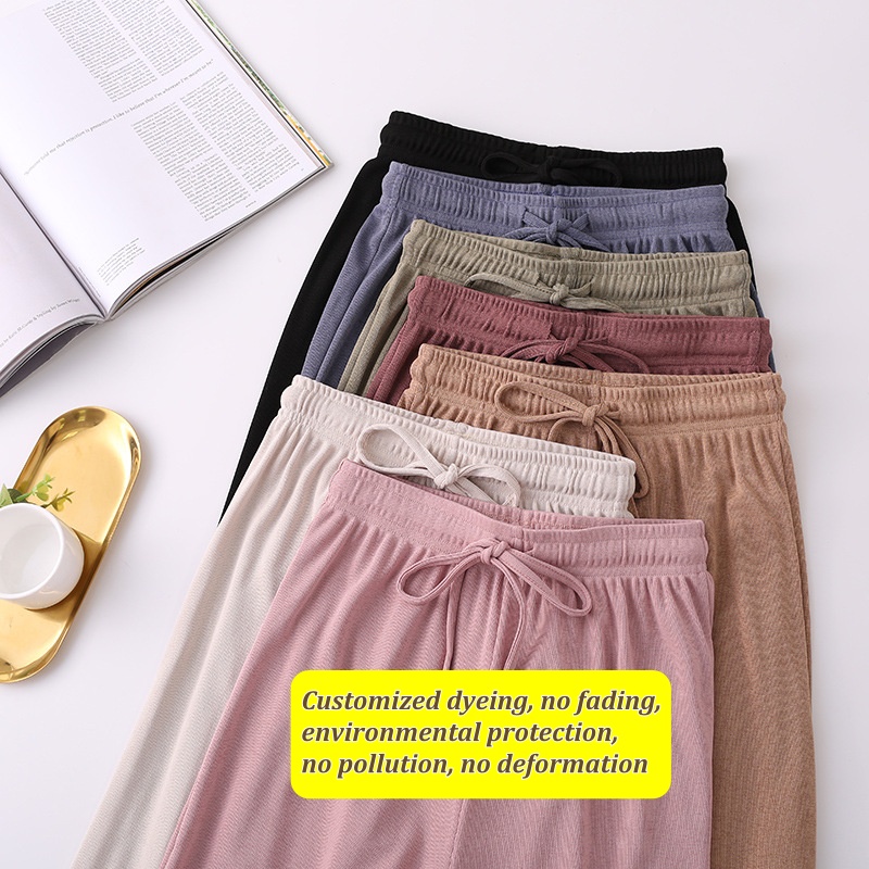 Summer Ice Silk Wide-Leg Pants Women’s Casual Pants High Waist Large Size Thin Knitted Pants  Straight-Leg Pants
