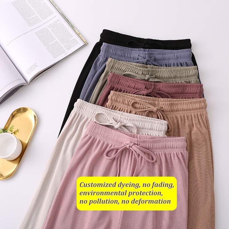 Summer Ice Silk Wide-Leg Pants Women’s Casual Pants High Waist Large Size Thin Knitted Pants  Straight-Leg Pants