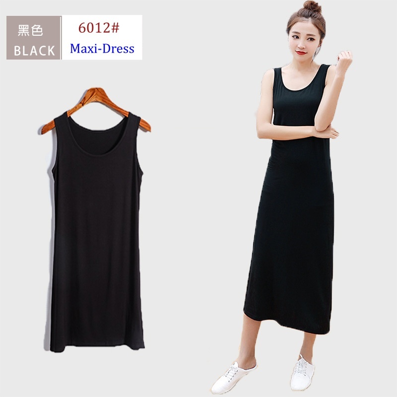 Korean Women Summer Sleeveless dress Modal Casual Slim Fit Long Maxi Dresses