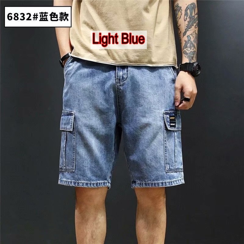 Stella Summer denim shorts male plus size loose straight Pants Korean trend multi-pocket pants  sports five-point  pant
