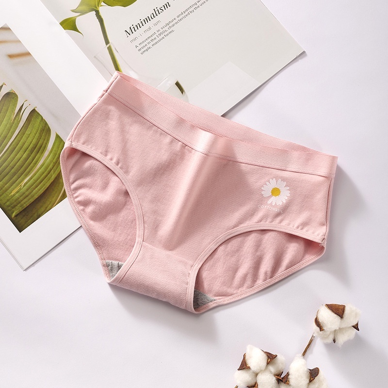 Stella Fashion Ladies Cotton Printed Small Daisy Mid -waist Triangle Girl Underwear Women’s Comfortable Cute Panties