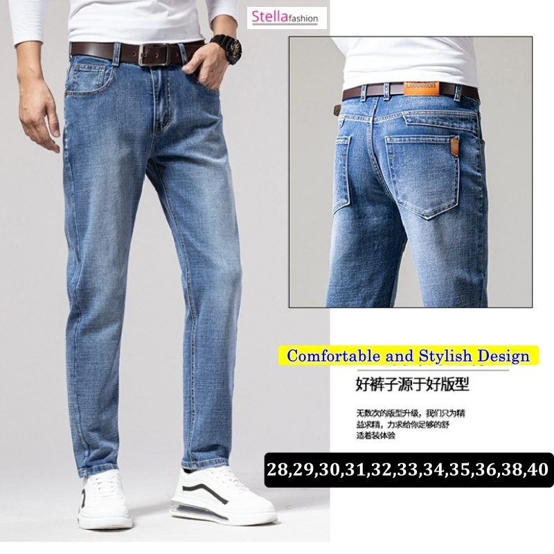 Stella Fashion Male Youth Middle-Aged Jeans Men’s Autumn and Winter Thick Elastic Straight Loose High Waist Casual Pants