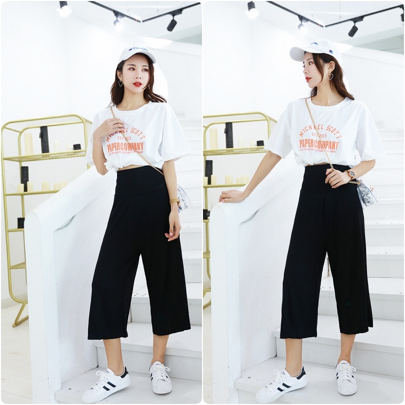 Stella Fashion women High Waist Wide-leg Straight Pants Summer Casual Loose yoga Stretch Trouser Modal cotton loose pant