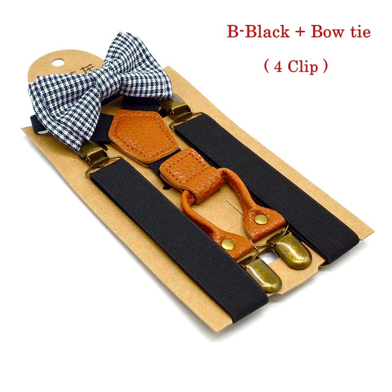 Stella Fashion Suspender Clip-on Braces and Bow Tie Set for Child Kids Party and Wedding 儿童吊裤带+印花领结