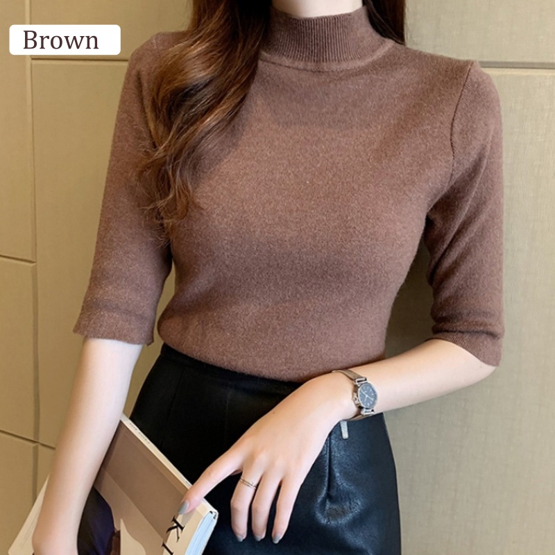 Stella Fashion New Half Turtleneck Bottoming Shirt Women's Slim Fit Pullover Cotton Spandex Top-Stella's Fashion