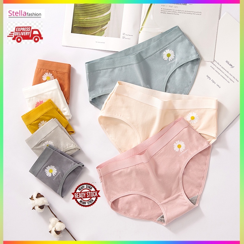 Stella Fashion Ladies Cotton Printed Small Daisy Mid -waist Triangle Girl Underwear Women’s Comfortable Cute Panties
