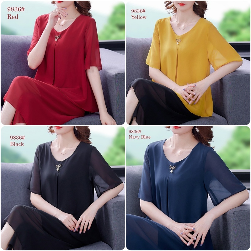 Korean Style Chiffon Short-sleeved Blouse Women plus size loose Plain Top Lady solid color Casual Top-Stella's Fashion