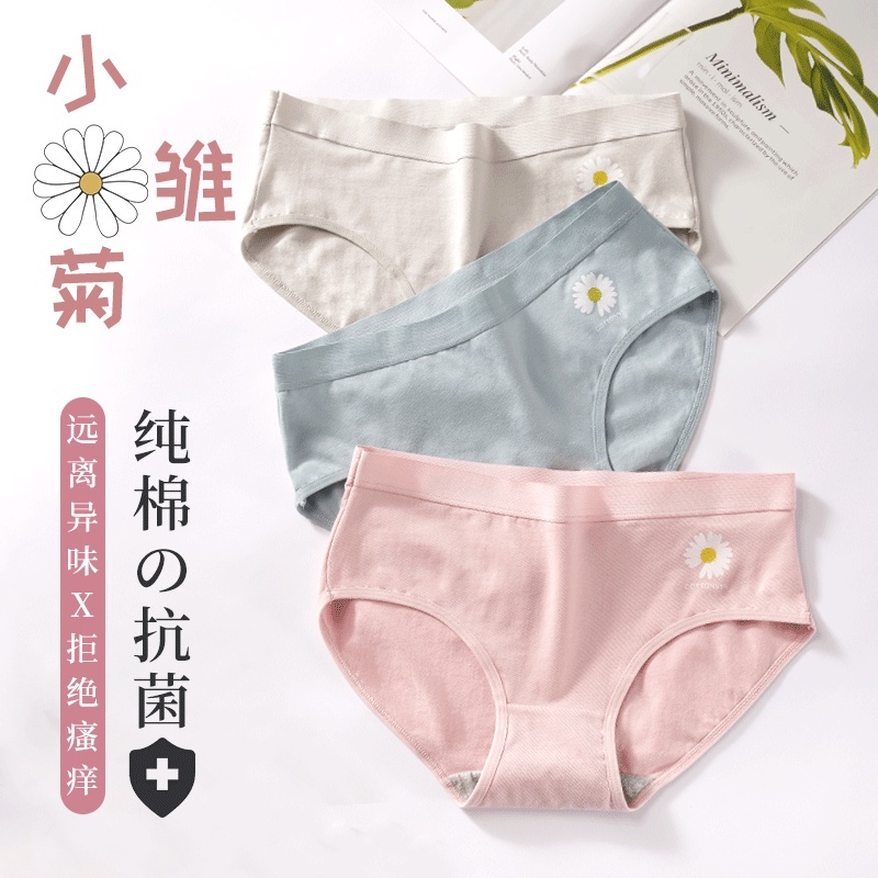 Stella Fashion Ladies Cotton Printed Small Daisy Mid -waist Triangle Girl Underwear Women’s Comfortable Cute Panties