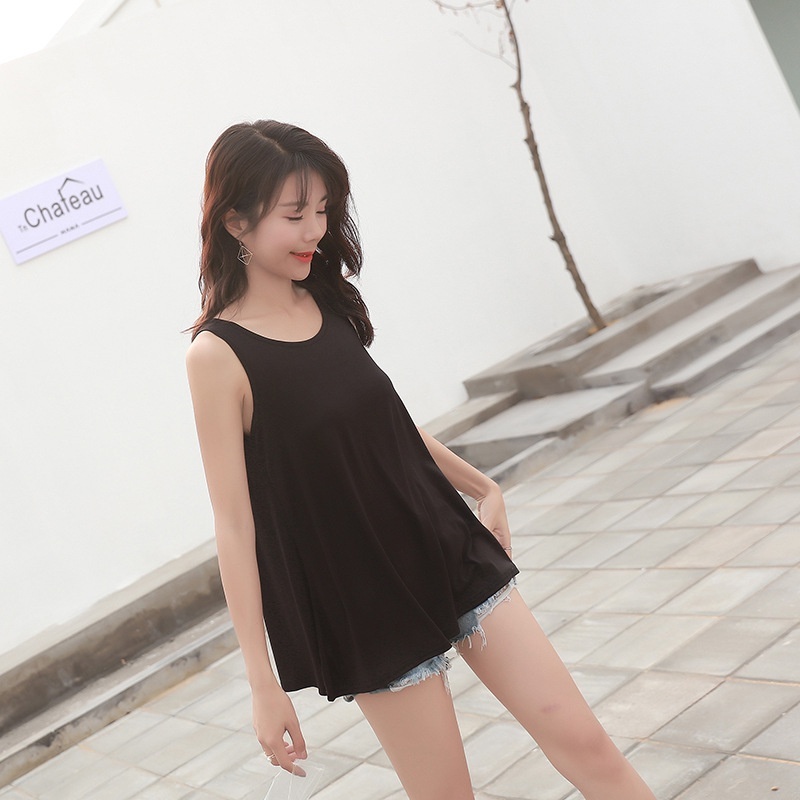 [Stella Fashion] Plus Size Loose Fit Flare Bottom Blouse Sleeveless Top Tees hides Tummy Plus Size Women Tank Top