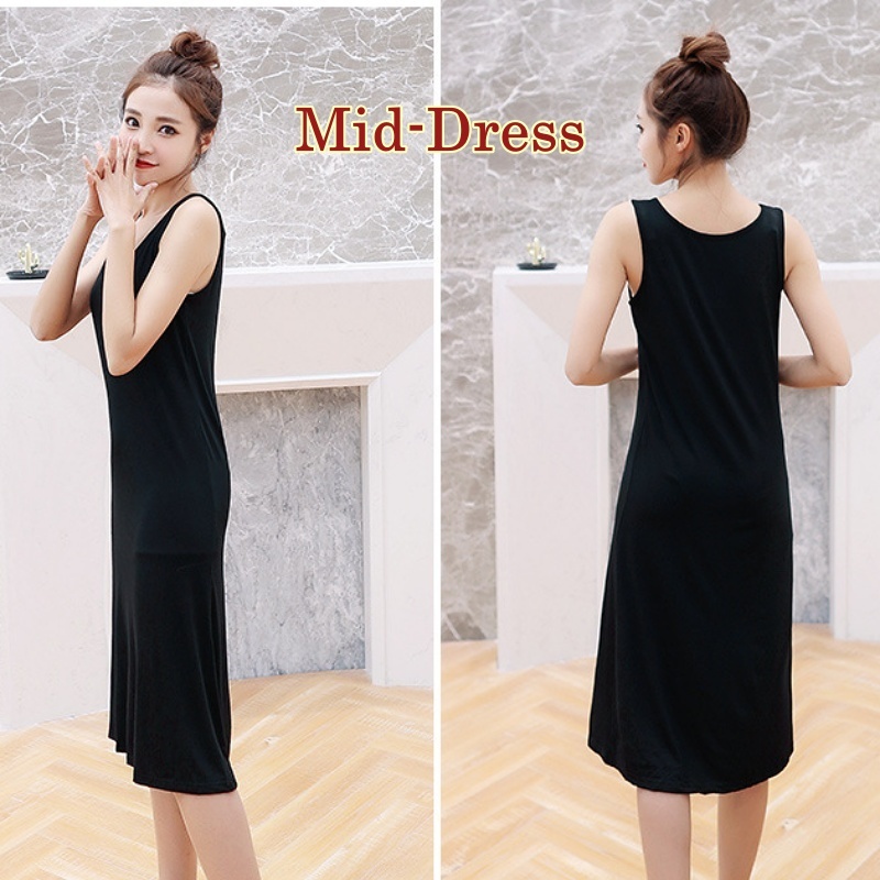 Korean Women Summer Sleeveless dress Modal Casual Slim Fit Long Maxi Dresses