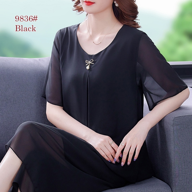 Korean Style Chiffon Short-sleeved Blouse Women plus size loose Plain Top Lady solid color Casual Floral Women Blouse