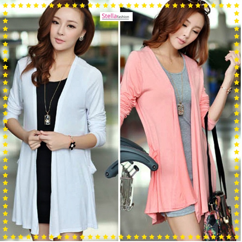 [Stella Fashion] READY STOCK  Women's Cotton Long Sleeve Cardigan Plain color Suncreen Modal Very soft and Comfortable