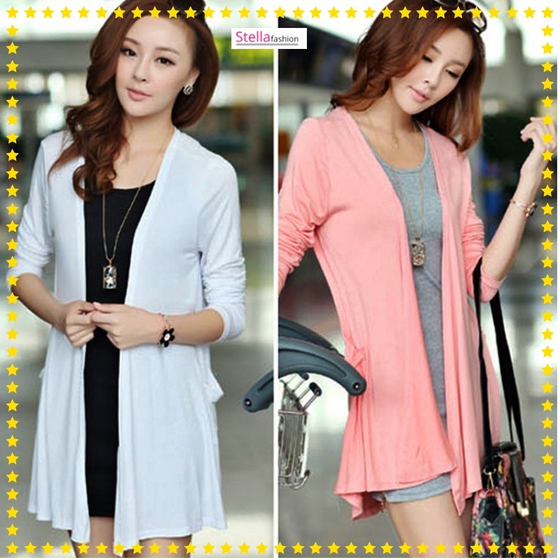 [Stella Fashion] READY STOCK  Women's Cotton Long Sleeve Cardigan Plain color Suncreen Modal Very soft and Comfortable-Stella's Fashion