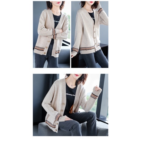 Stella Fashion Women Cardigan Sweater Knitted Sweater V-Neck Loose Long Sleeve Ethnic Style Bottoming Shirt-Stella's Fashion