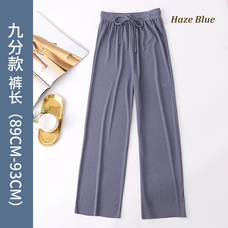 Summer Ice Silk Wide-Leg Pants Women’s Casual Pants High Waist Large Size Thin Knitted Pants  Straight-Leg Pants