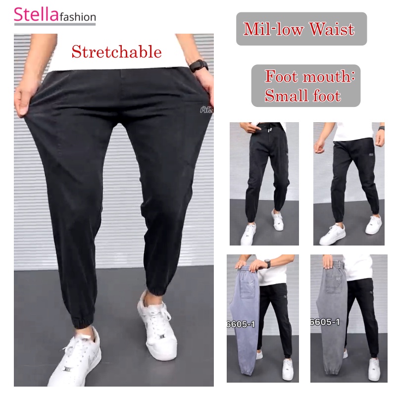 Men’s casual denim pants 2022 new harem pants Korean-style loose elastic waist ankle-tied trendy all matching trousers
