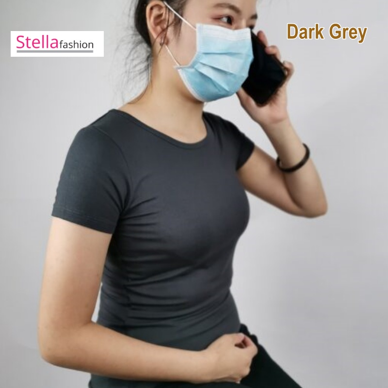 Stella Fashion Women Plus Size Short Sleeved Modal Bamboo fiber T-Shirt Round Neck Slim Casual Solid Color T-shirt