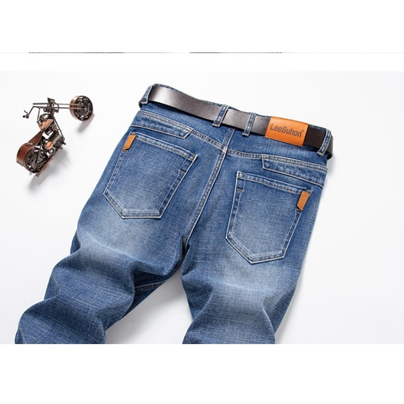 Stella Fashion Male Youth Middle-Aged Jeans Men’s Autumn and Winter Thick Elastic Straight Loose High Waist Casual Pants
