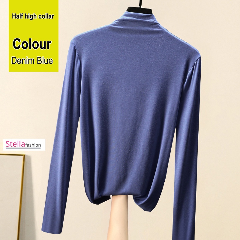 Stella Fashion Modal Long-Sleeve T-Shirt Women Muslim Half-High Collar Slim Plus Size Blouse Inside The Bottoming Shirt