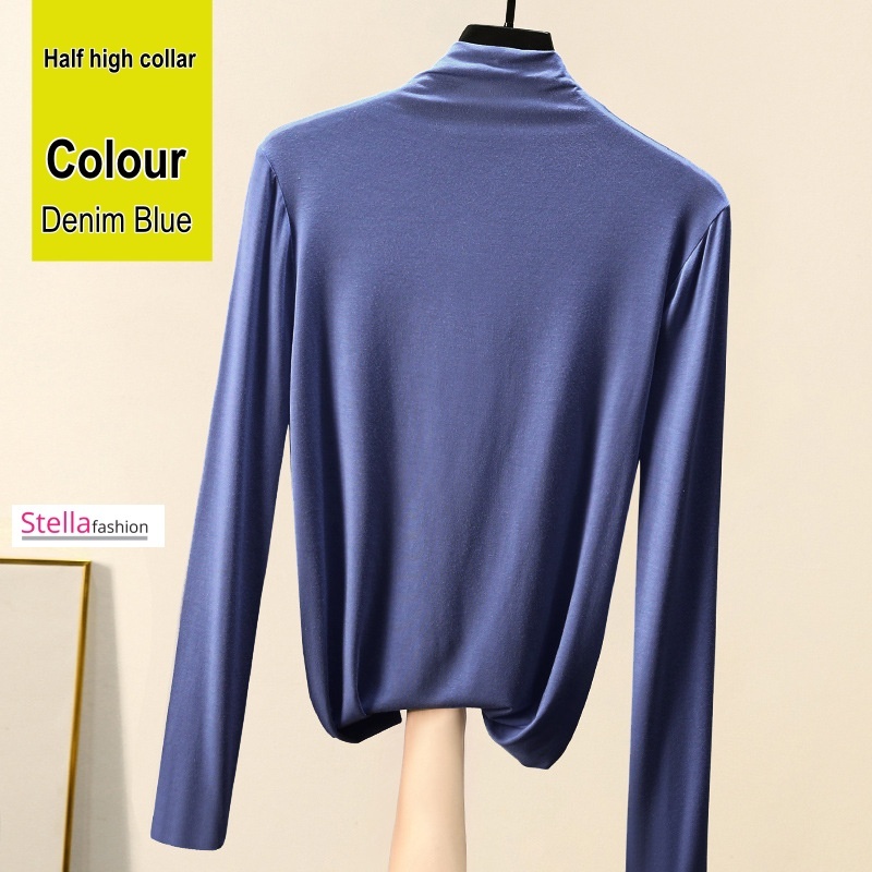 Stella Fashion Modal Long-Sleeve T-Shirt Women Muslim Half-High Collar Slim Plus Size Blouse Inside The Bottoming Shirt