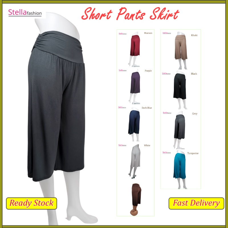 [Stella Fashion] Lady Pant Skirt Palazzo Cooling Soft and Comfortable Elastic, Bamboo Fibre Muslimah Pants Plus size-Stella's Fashion