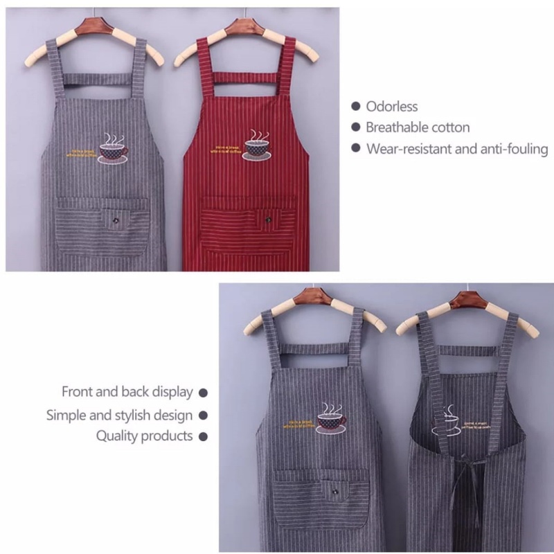[Stella Fashion ]Pure Cotton Apron Kitchen Waterproof Oil Proof Cooking Aprons Women Men  Adjustable Aprons Kitchen