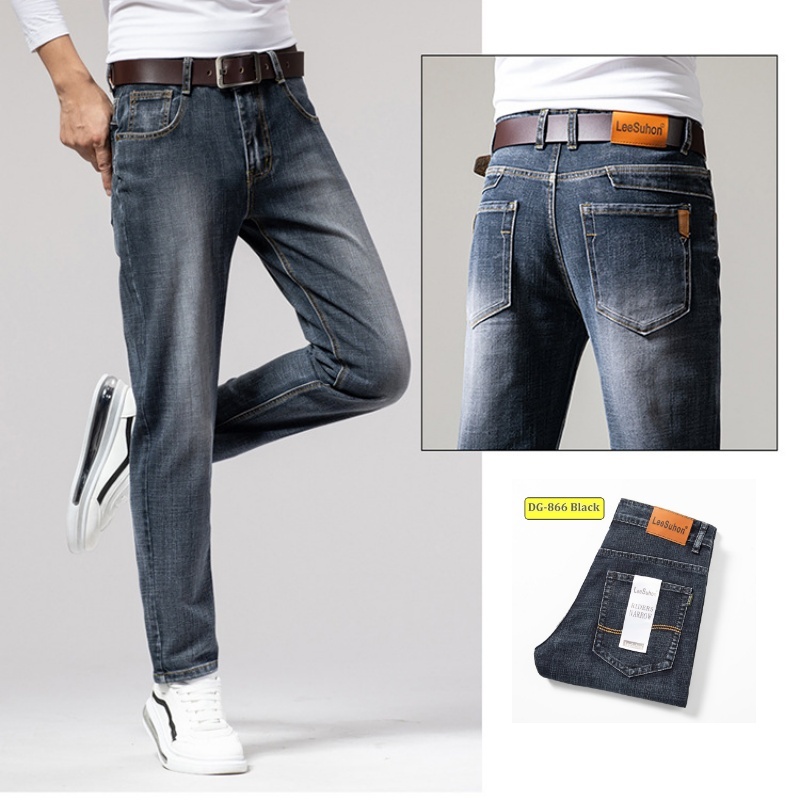 Stella Fashion Male Youth Middle-Aged Jeans Men’s Autumn and Winter Thick Elastic Straight Loose High Waist Casual Pants