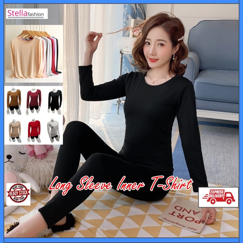 Stella Fashion  Long Sleeve Shirt Thin Muslimah Inner Wear round neck bottoming shirt long sleeved t-shirt