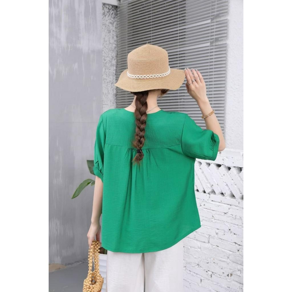 Stella Fashion Plus size Women Round Neck Short Sleeve Embroidery Flower Top Middle aged and elderly Ladies Blouse