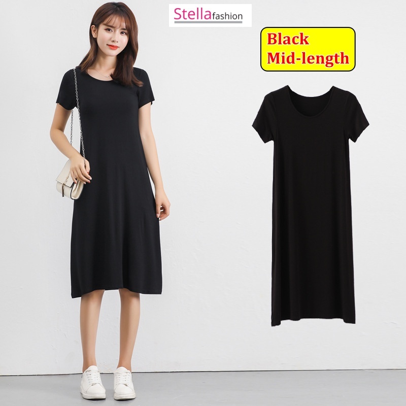 Stella Fashion Korean version Summer Modal Plus Size Short Sleeve Skirt Dress Loose Fit  Short-Sleeve Bottoming Skirt-Stella's Fashion