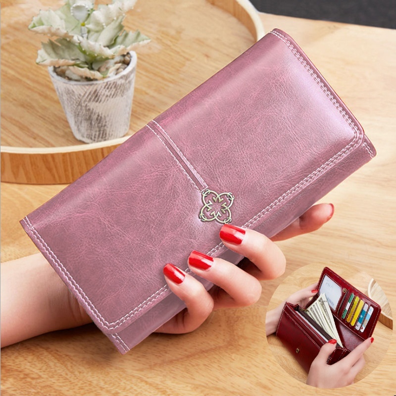 Ladies High-end Oil Wax Leather Long Wallet /Purse  Perempuan / Purse Woman /Long Purse Beg Duit Perempuan-Stella's Fashion