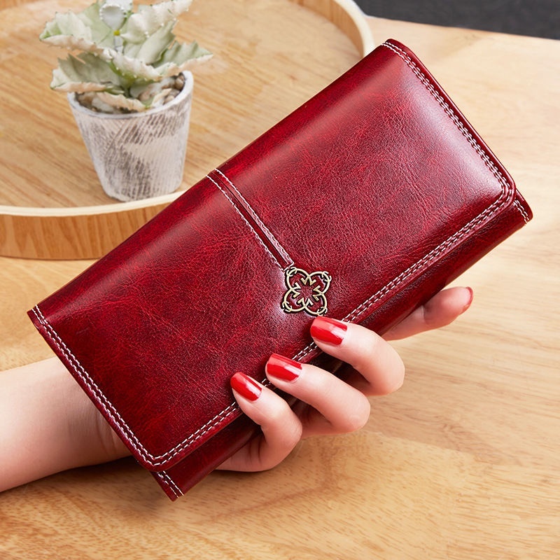 Ladies High-end Oil Wax Leather Long Wallet /Purse  Perempuan / Purse Woman /Long Purse Beg Duit Perempuan-Stella's Fashion
