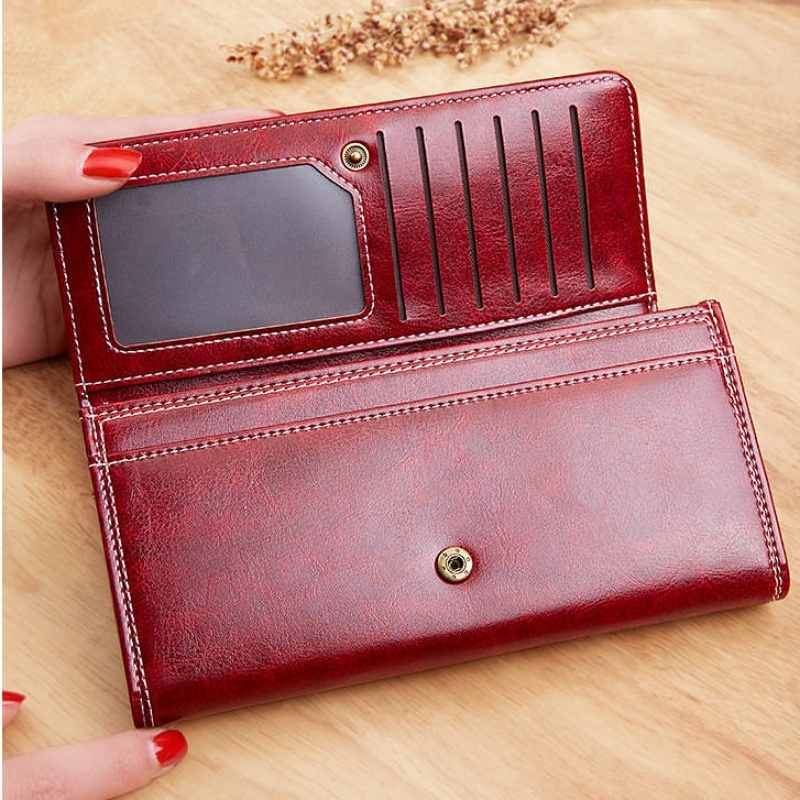 Ladies High-end Oil Wax Leather Long Wallet /Purse  Perempuan / Purse Woman /Long Purse Beg Duit Perempuan-Stella's Fashion