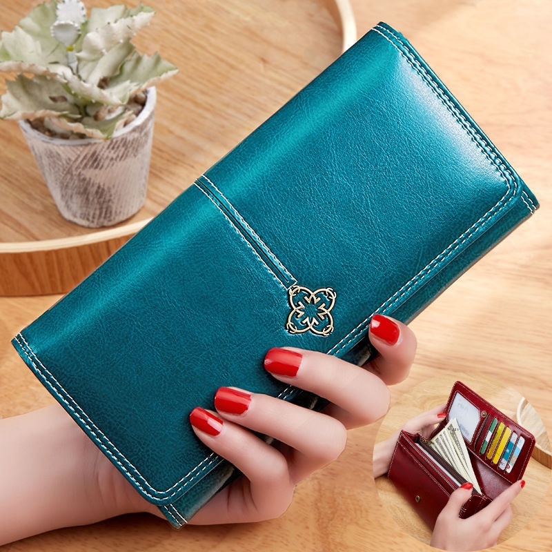 Ladies High-end Oil Wax Leather Long Wallet /Purse  Perempuan / Purse Woman /Long Purse Beg Duit Perempuan-Stella's Fashion