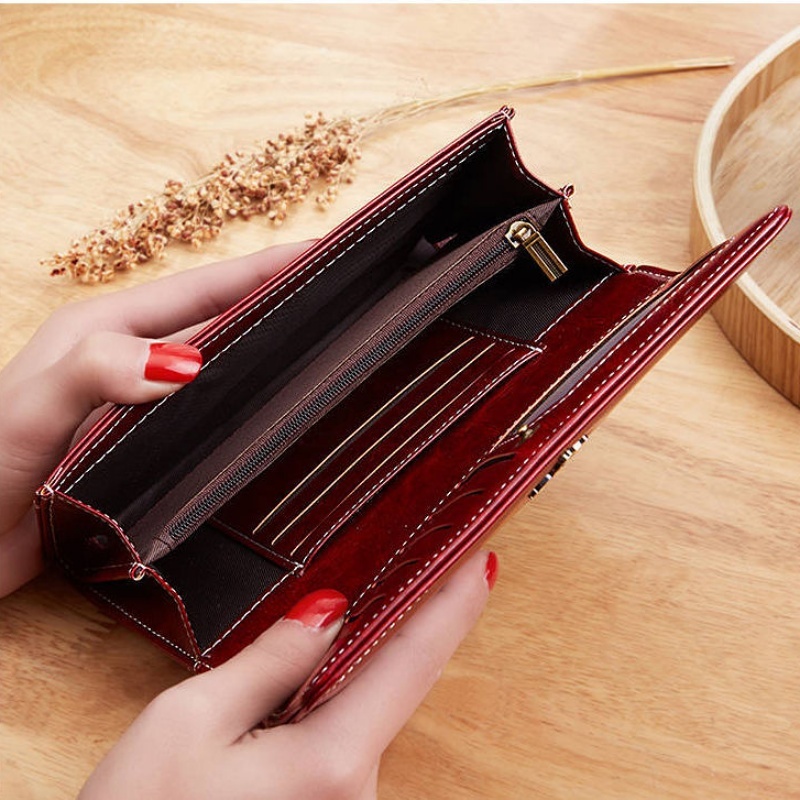 Ladies High-end Oil Wax Leather Long Wallet /Purse  Perempuan / Purse Woman /Long Purse Beg Duit Perempuan-Stella's Fashion