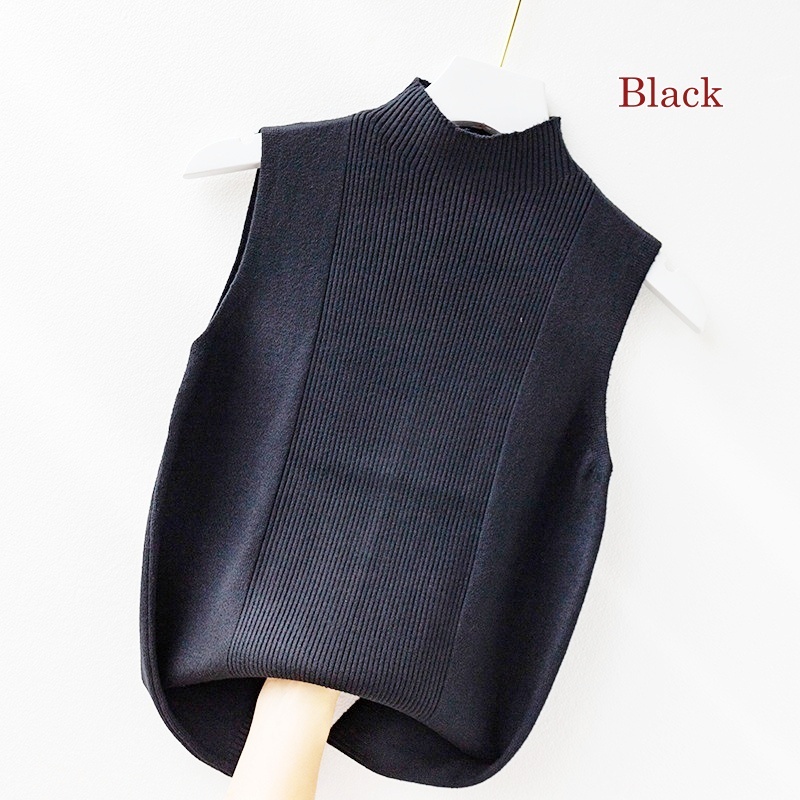 [Stella Fashion] Korean Women's slim Sleeveless Cotton Camisole High Collar Turtleneck  Tank Top Sleeveless Top Knit Top-Stella's Fashion