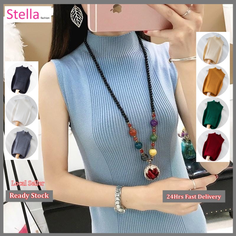 [Stella Fashion] Korean Women's slim Sleeveless Cotton Camisole High Collar Turtleneck  Tank Top Sleeveless Top Knit Top-Stella's Fashion