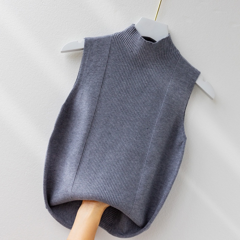 [Stella Fashion] Korean Women's slim Sleeveless Cotton Camisole High Collar Turtleneck  Tank Top Sleeveless Top Knit Top-Stella's Fashion