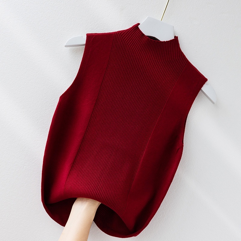 [Stella Fashion] Korean Women's slim Sleeveless Cotton Camisole High Collar Turtleneck  Tank Top Sleeveless Top Knit Top-Stella's Fashion