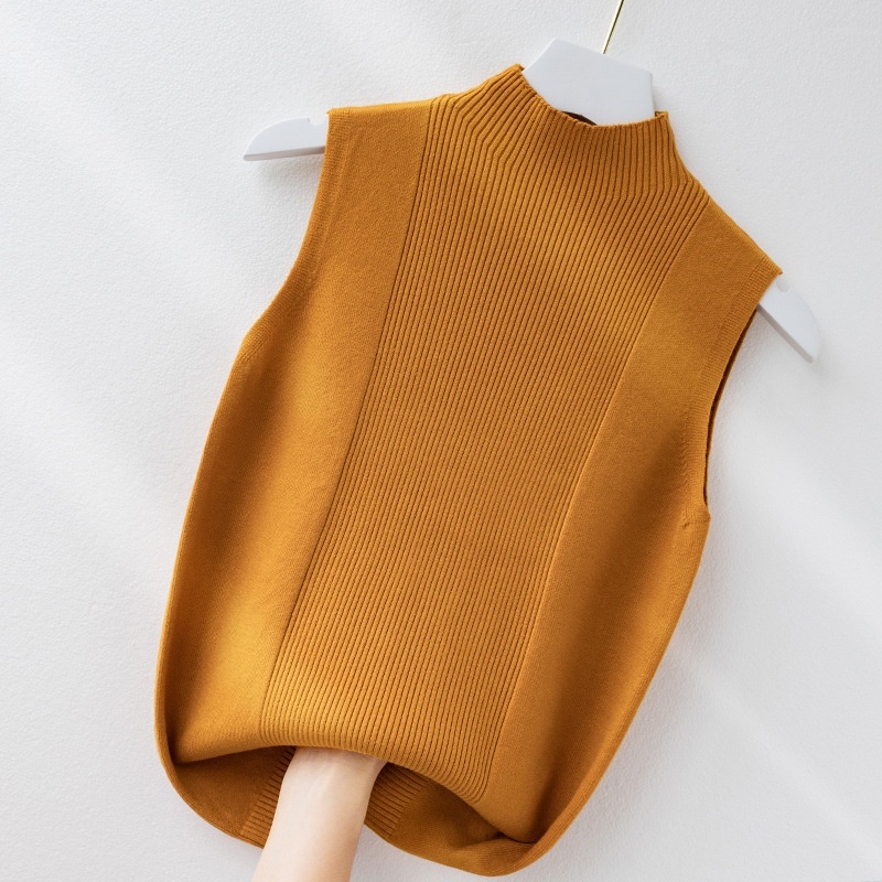 [Stella Fashion] Korean Women's slim Sleeveless Cotton Camisole High Collar Turtleneck  Tank Top Sleeveless Top Knit Top-Stella's Fashion