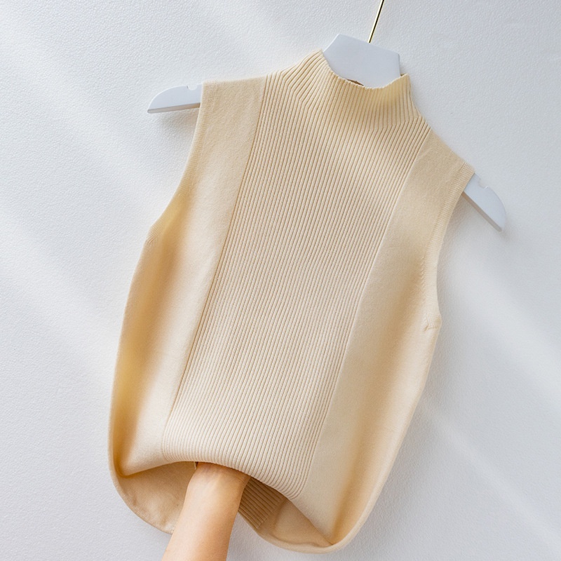 [Stella Fashion] Korean Women's slim Sleeveless Cotton Camisole High Collar Turtleneck  Tank Top Sleeveless Top Knit Top-Stella's Fashion